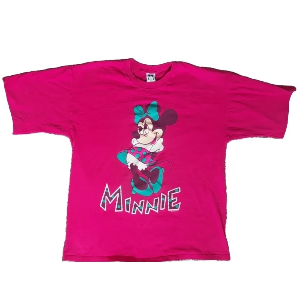 Minnie Mouse Vintage Wellington Pink And Green Women's T-shirt Size XL Made USA